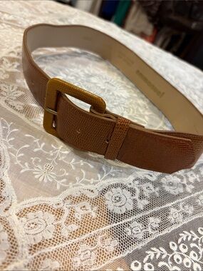 Brown Leather Textured Men's Belt with Square Buckle